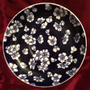 small dark blue with white flowers berry bowl dessert bowl unknown age